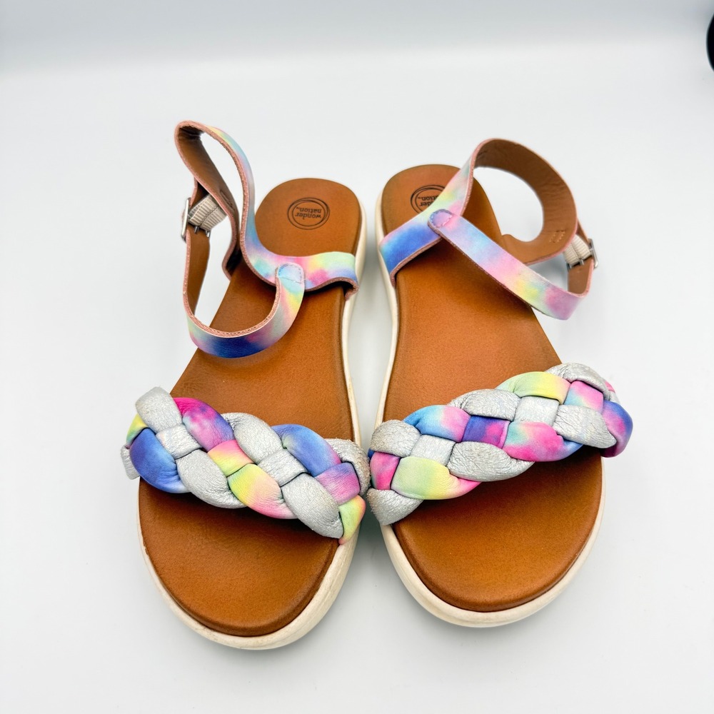 Wonder Nation Girls Rainbow Tie Dye Braided Platform Sandals Silver SZ 5 GGWN22